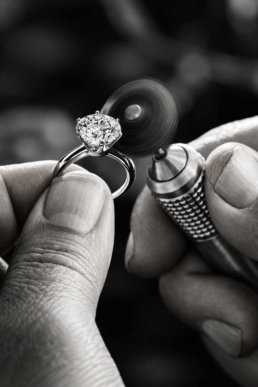 Dettaglio della precisione nella lavorazione e nella cura di un anello prezioso